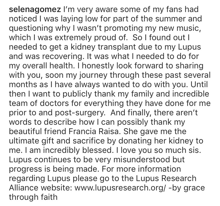 Selena Gomez Lupus Intervento Rene